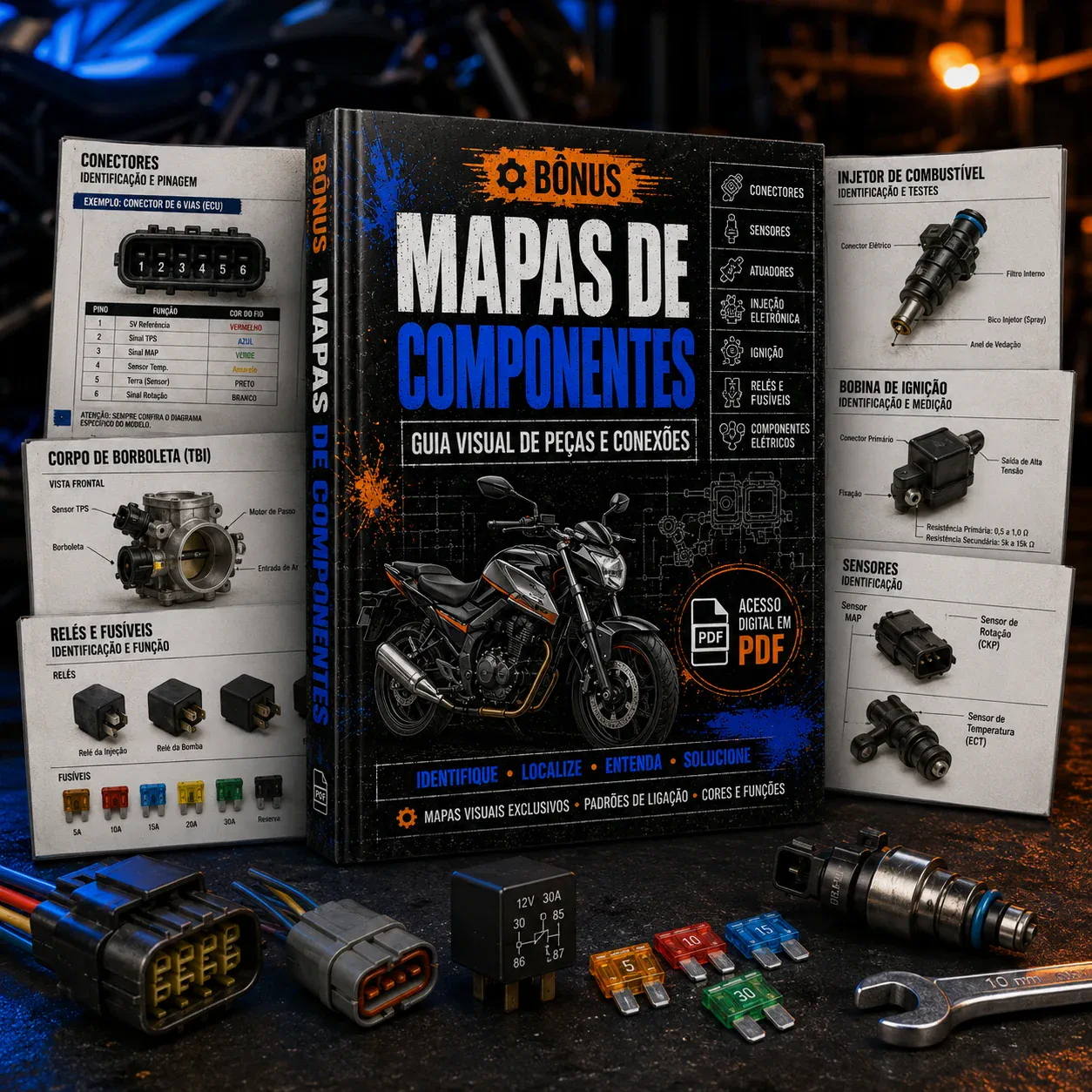 Bônus Mapas de Componentes: guia visual de peças e conexões