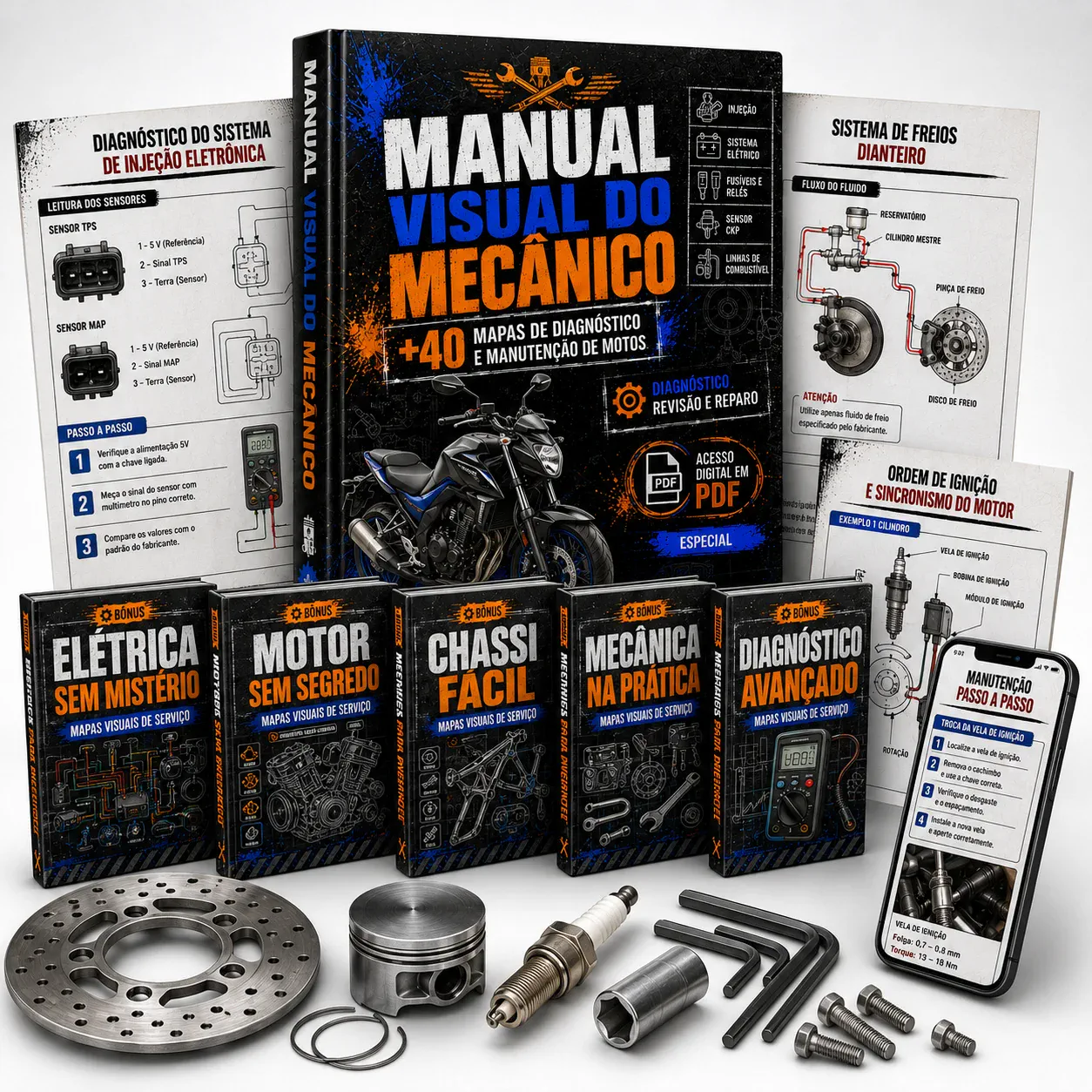 Manual Visual do Mecânico, mapas de diagnóstico e materiais bônus