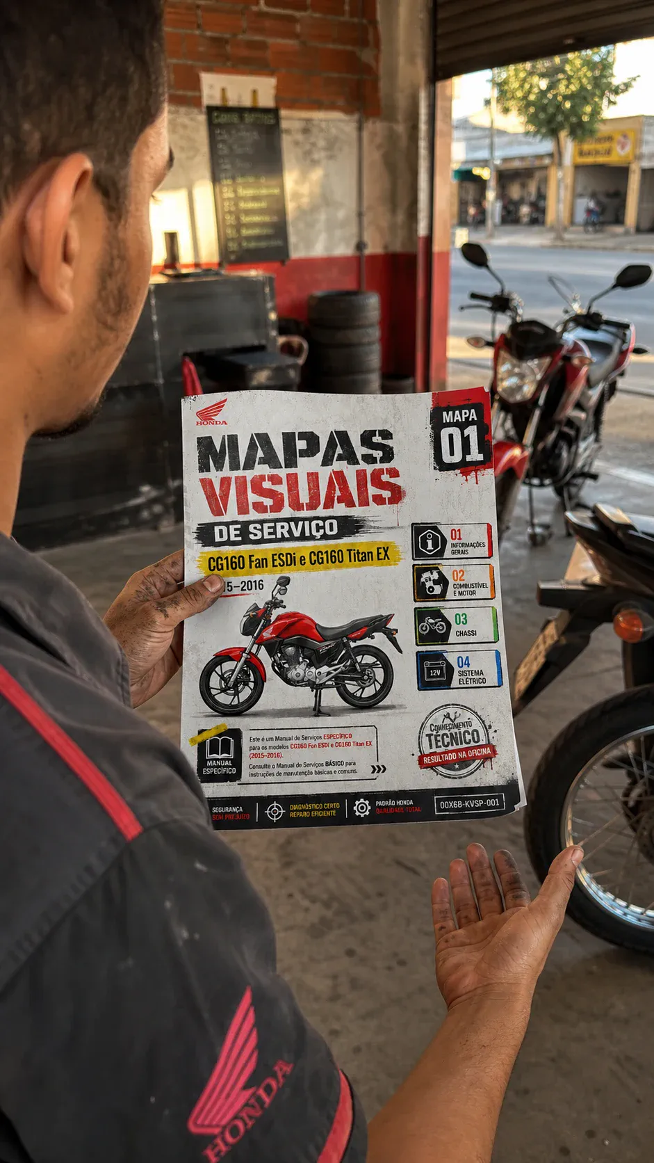 Material visual sendo usado em uma oficina mecânica — registro 5