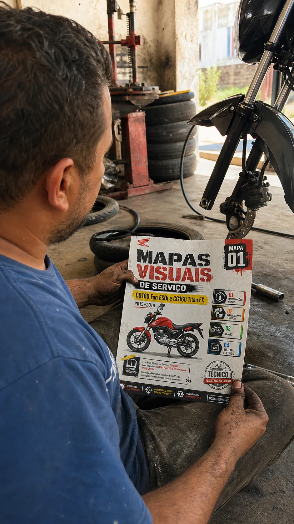 Material visual sendo usado em uma oficina mecânica — registro 6