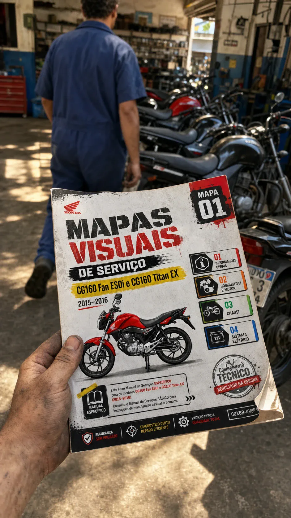 Material visual sendo usado em uma oficina mecânica — registro 13